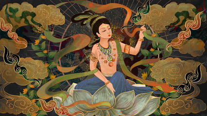 敦煌壁畫圖騰插畫